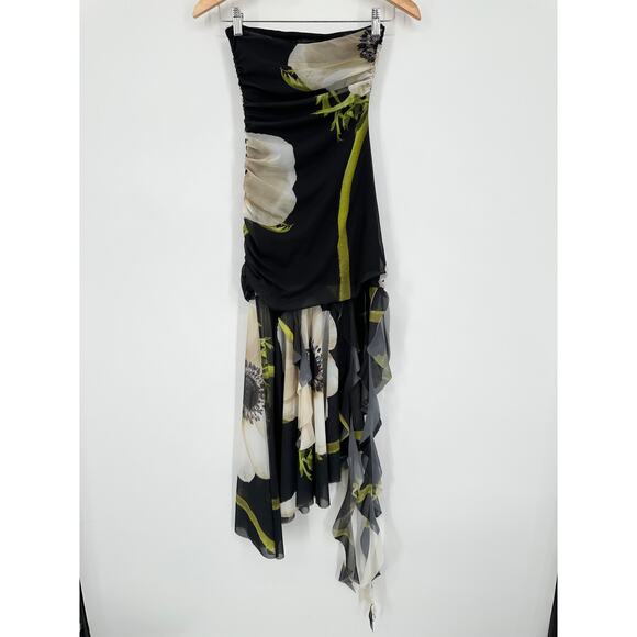 ZARA Strapless Midi Dress Floral Print Tulle Ruched Y2k Style Maxi Blogger Fav - Picture 7 of 15